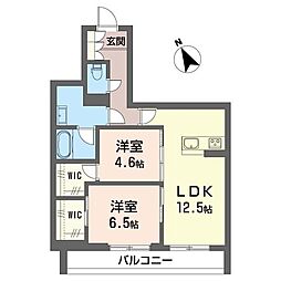 ラディアント 2階2LDKの間取り