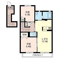 サンライズガーデンB 2LDKの間取図画像