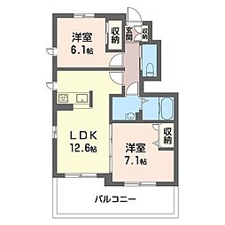 ラ・フォンテD 2LDKの間取図画像