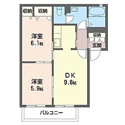 クレセール 2DKの間取図画像