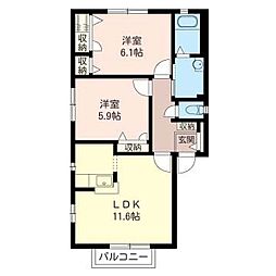 ヴィルモンターニュA 2LDKの間取図画像