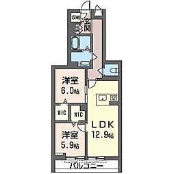 ヴィラ・ボヌール 2LDKの間取図画像