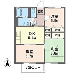 ホワイトハウス 3DKの間取図画像