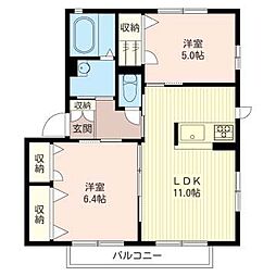 レイク・シャイン2 2LDKの間取図画像