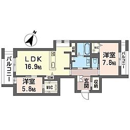 リリーフィア 2LDKの間取図画像