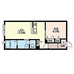 グローリーコート 1LDKの間取図画像
