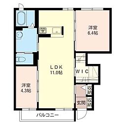 フリーダム樹 1階2LDKの間取り