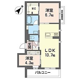 プレシクール 2LDKの間取図画像