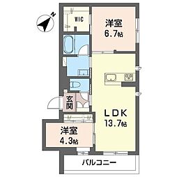 プレシクール 2LDKの間取図画像