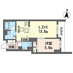 ルガール山王 1LDKの間取図画像