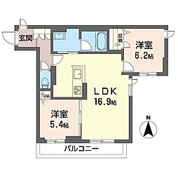 クラリエール 2LDKの間取図画像