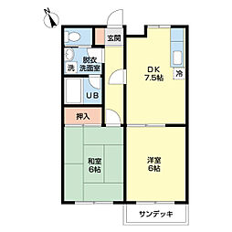 シーガルハイツ弐番館 2DKの間取図画像