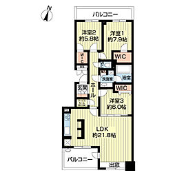 セントラルパークウエストD棟 3LDKの間取図画像