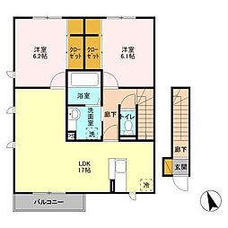 ハーリンガムコート都賀A 2LDKの間取図画像