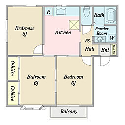 シティパルＢ棟 2階3DKの間取り