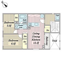 シャルミエール 2LDKの間取図画像