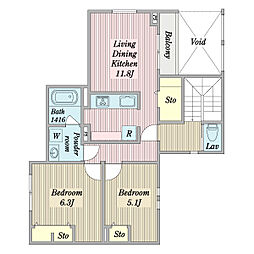 (仮称)W様ふじみ野市市沢3丁目計画 2LDKの間取図画像