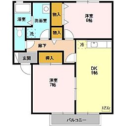 ロイヤルガーデンMA棟 2DKの間取図画像
