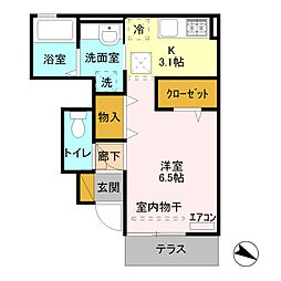 アリエル 1Kの間取図画像