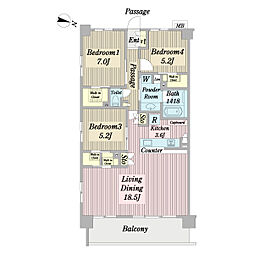 サンクレイドル千葉天台 6階3LDKの間取り