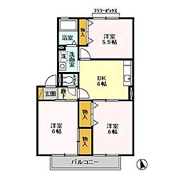 レインボーハイツ　II番館 1階2LDKの間取り