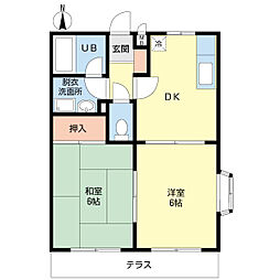 アルページュ弐番館 2DKの間取図画像