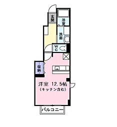 シンシア壱番館 1階ワンルームの間取り