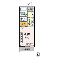 セジュール東川口 2階ワンルームの間取り
