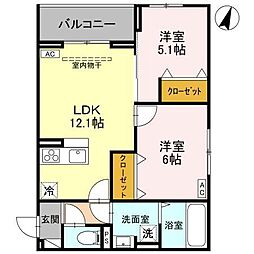 Noble Palais 針ヶ谷 2LDKの間取図画像