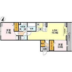 川口市戸塚東2丁目アパート 2LDKの間取図画像