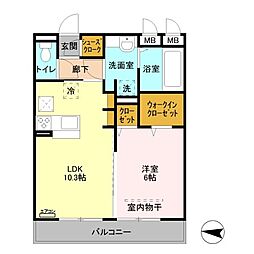 レーヴ2 1LDKの間取図画像