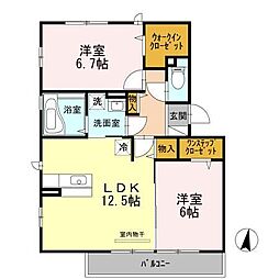 パルクソレイユ2棟 2LDKの間取図画像