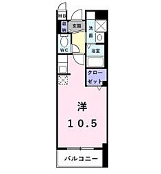 インヴィテ・ボヌール1番館 ワンルームの間取図画像