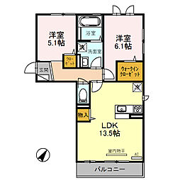 アーバーオークス 2LDKの間取図画像