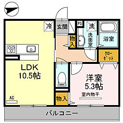 プランドール花田 1LDKの間取図画像
