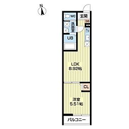 立川セイワレジデンスII 2階1LDKの間取り