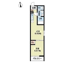 立川セイワレジデンスII 2階1LDKの間取り