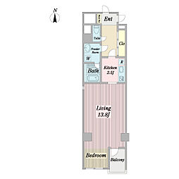 サン・プルーリオン 2階1Kの間取り