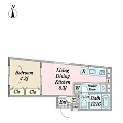 クリオ ラモード吉祥寺 1LDKの間取図画像