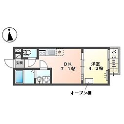 セラータ北野 1DKの間取図画像