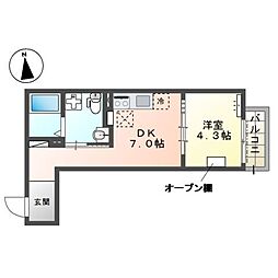 セラータ北野 1DKの間取図画像