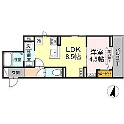 セレスティア若宮 301 3階1LDKの間取り