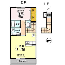 Noble Court 204 2階1LDKの間取り