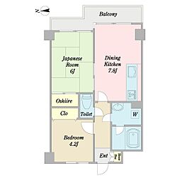 リリーハイム中丸 2DKの間取図画像