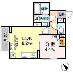 セレスティア徳丸 B棟 1LDKの間取図画像