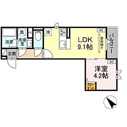 セレスティア徳丸 B棟 1LDKの間取図画像