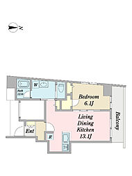 ＪＡＮＵＳ府中 6階1LDKの間取り