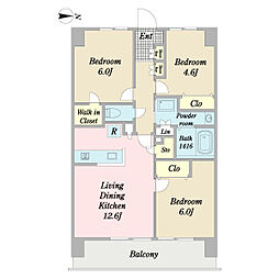 ＮＢ西新井西ウィング 3階3LDKの間取り