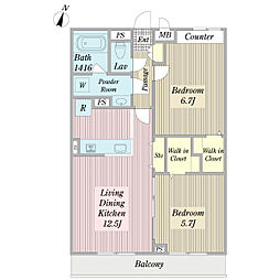 ポレール 2階2LDKの間取り