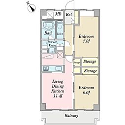 アリア・ソワン・プレミアム伯楽 2LDKの間取図画像